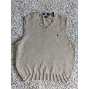 Vintage Polo Ralph Lauren Knit Sweater Vest Mens XL Beige V-Neck Cotton